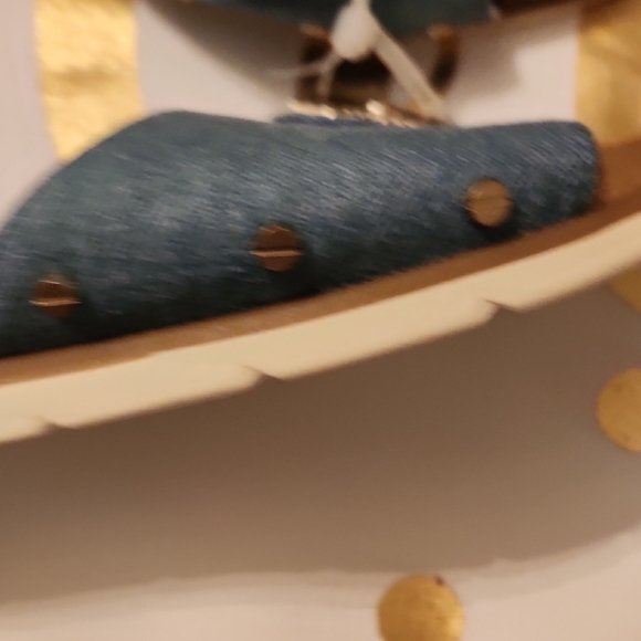 Dr. Scholl's Denim Blue Slide Sandals with Gold Hardware - Women's - Picture 5 of 9